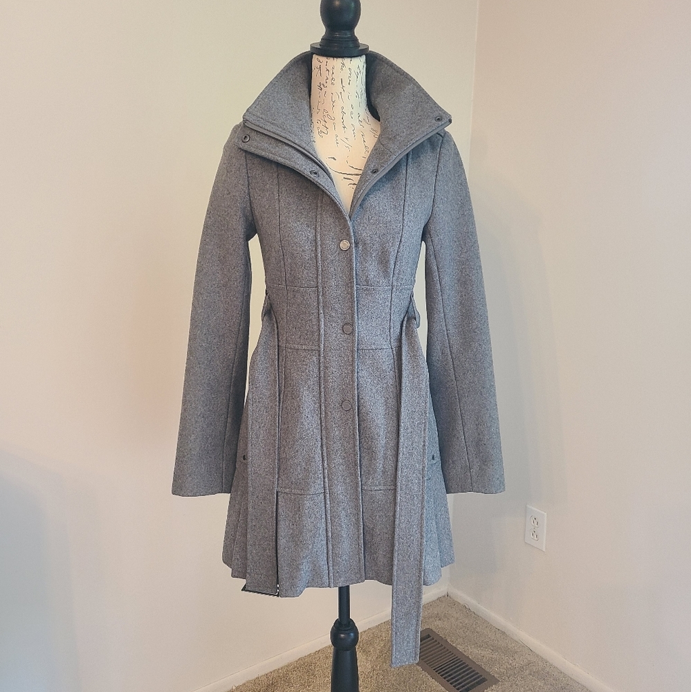 Calvin Klein Wool Pleated Pea Coat
